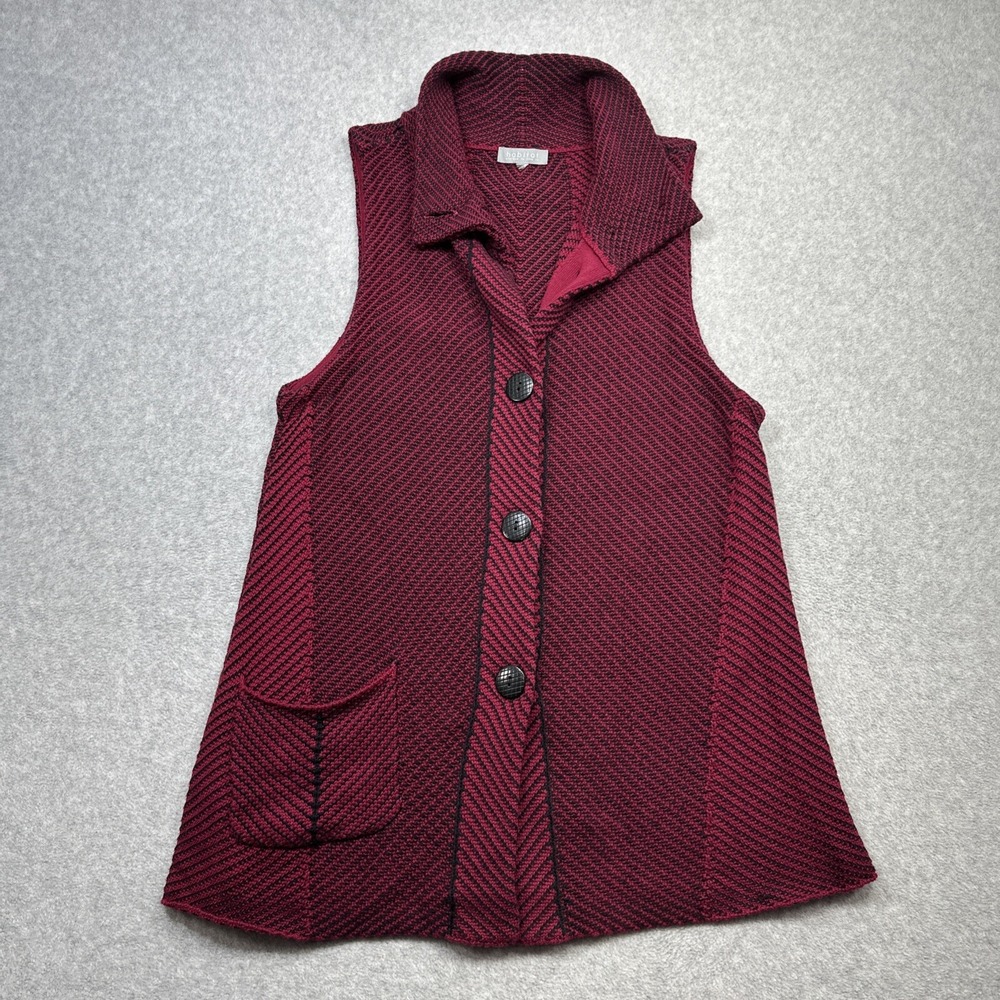 Habitat Cardigan Tunic Small Red Black Sweater Sleeveless Artsy Lagenlook Cotton